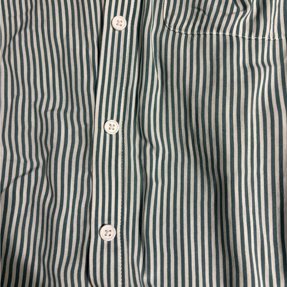 Casual Green and White Striped Women's Button Down Shirt - Picture 2 of 8